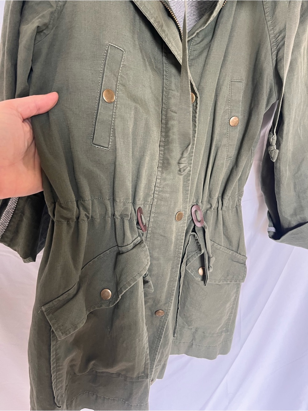LOFT Olive Utility Jacket with Drawstring Waist - Picture 5 of 9